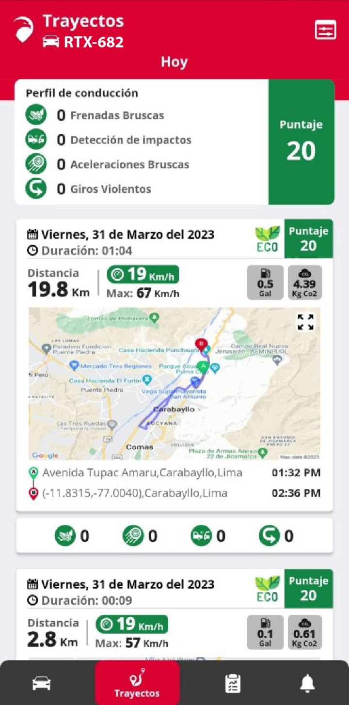 Hunter App que monitorea huella de carbono en vehiculos